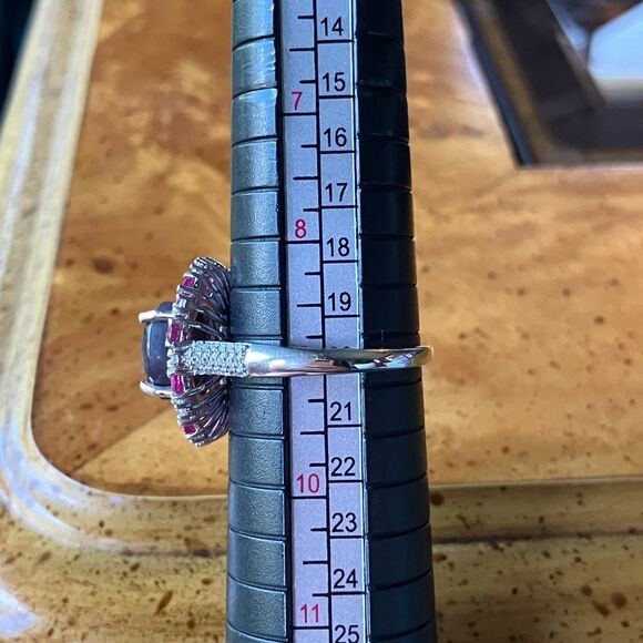 Natural Star Ruby Sterling Silver Cocktail Ring Size 9 - Picture 9 of 10